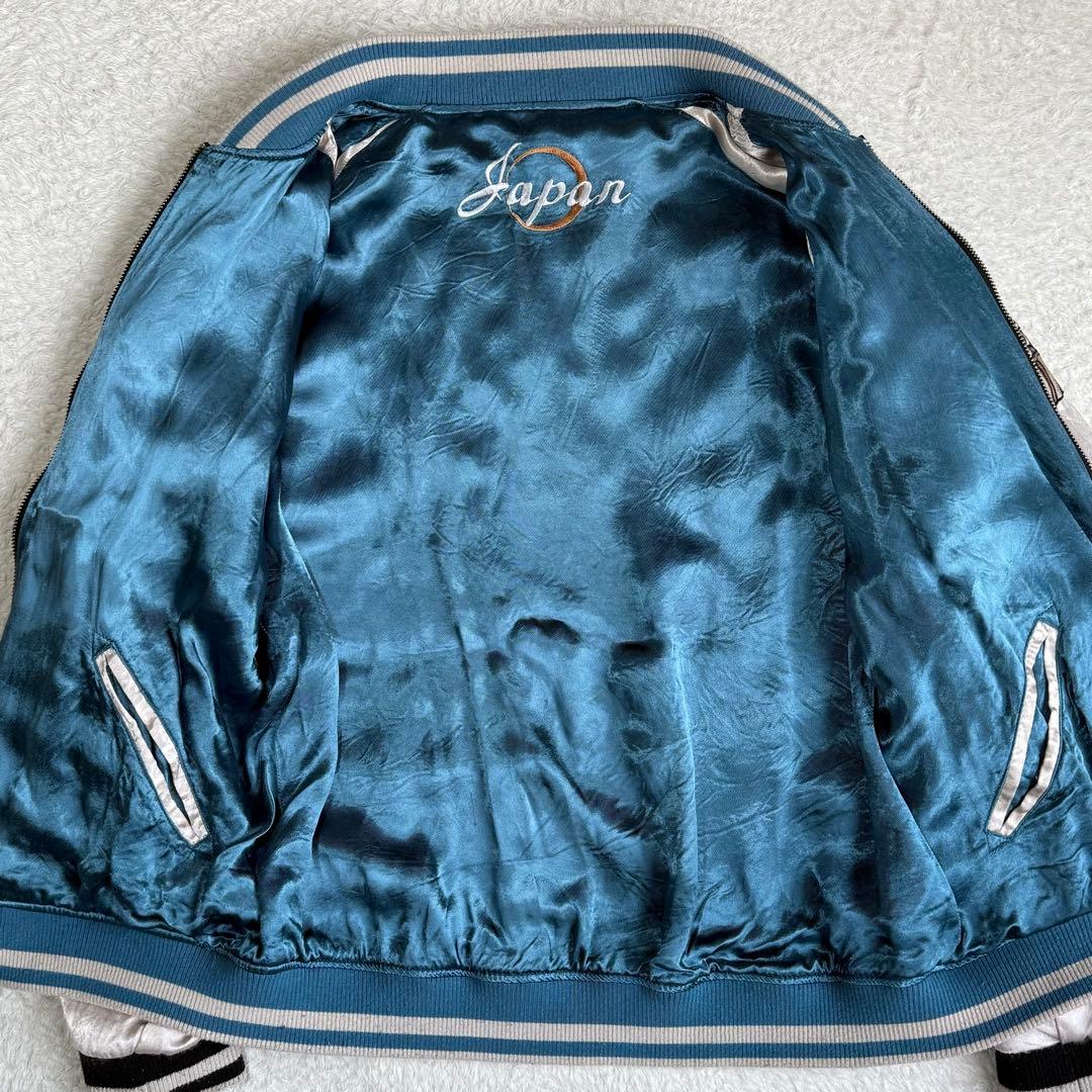 絡繰魂 粋 スカジャン 龍 桜 総柄 リバーシブル 和柄 L ブラック シルバー