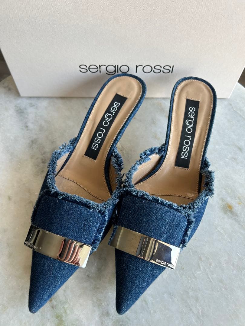 sergio rossi デニム ミュール セルジオロッシ 38 サンダル