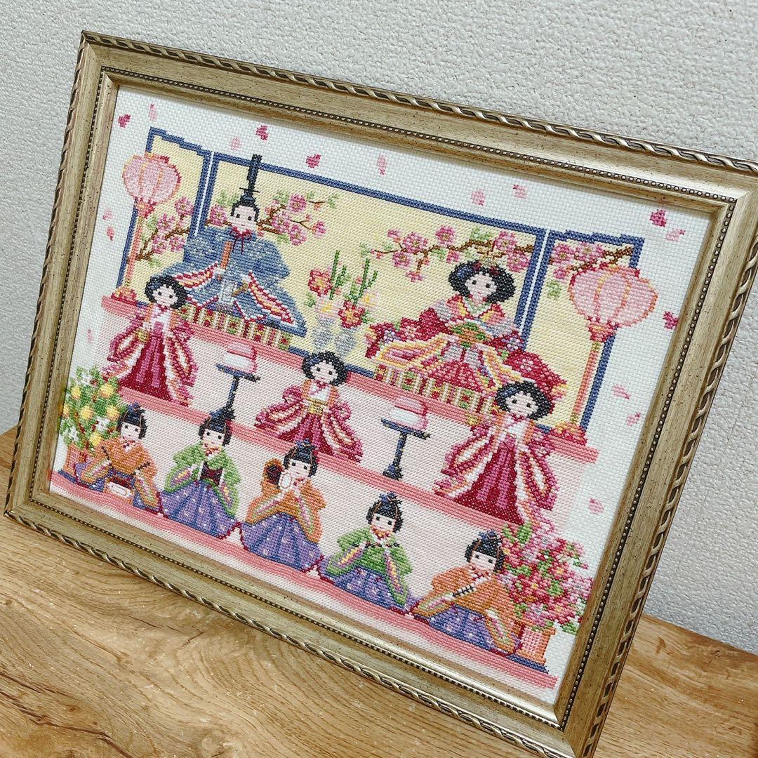 ホビーラホビーレクロスステッチ完成品(桃の節句飾り)