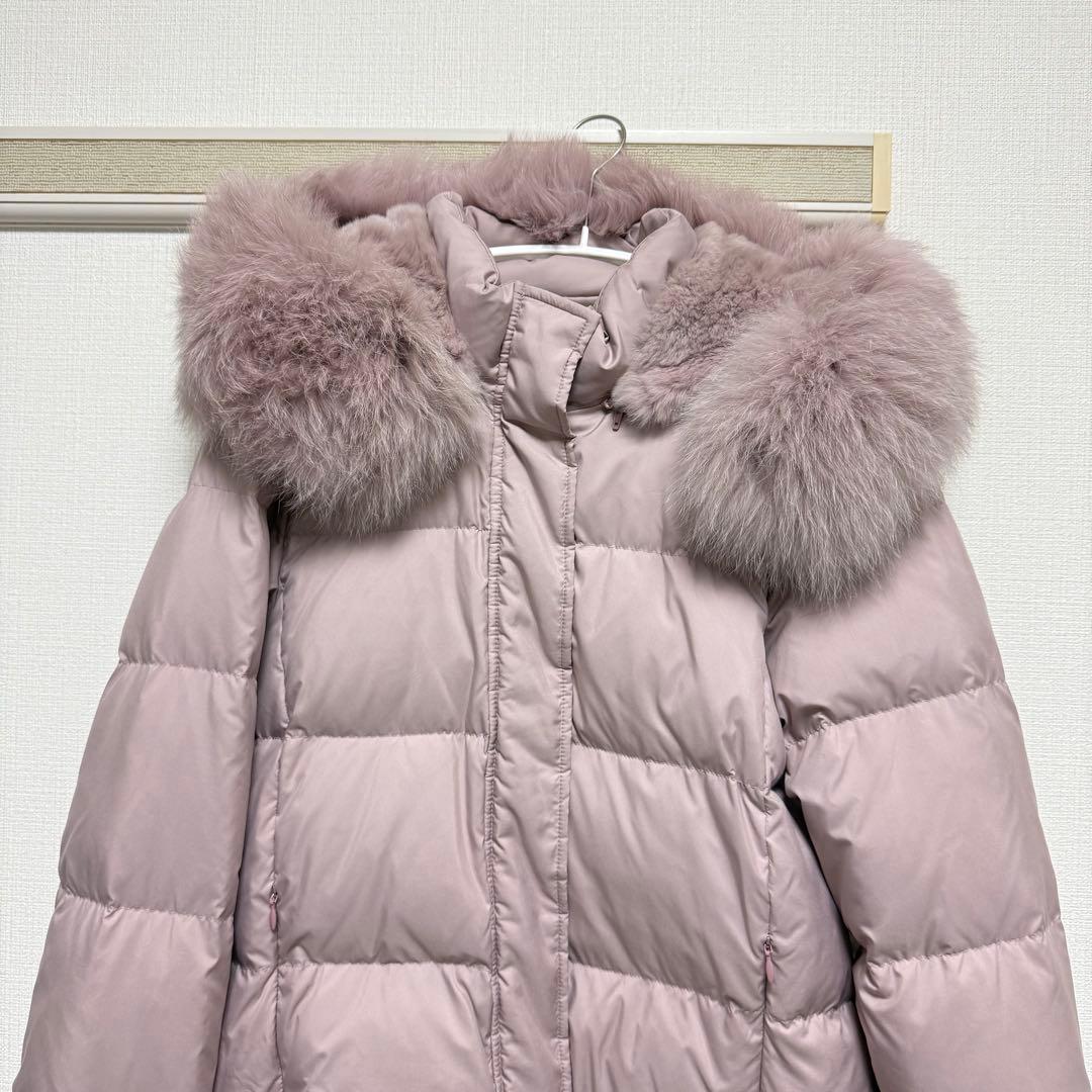 Gracecontinentalピンク袖リアルファー2wayフードダウンコート