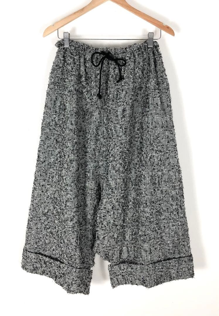 Y's ワイズ 2020AW PRE ほつれ加工 グレンチェックワイドパンツ 黒