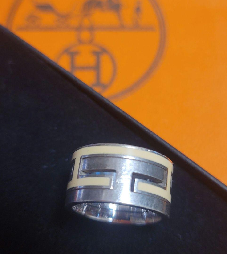 HERMES ムーブアッシュシルバーエナメル リング