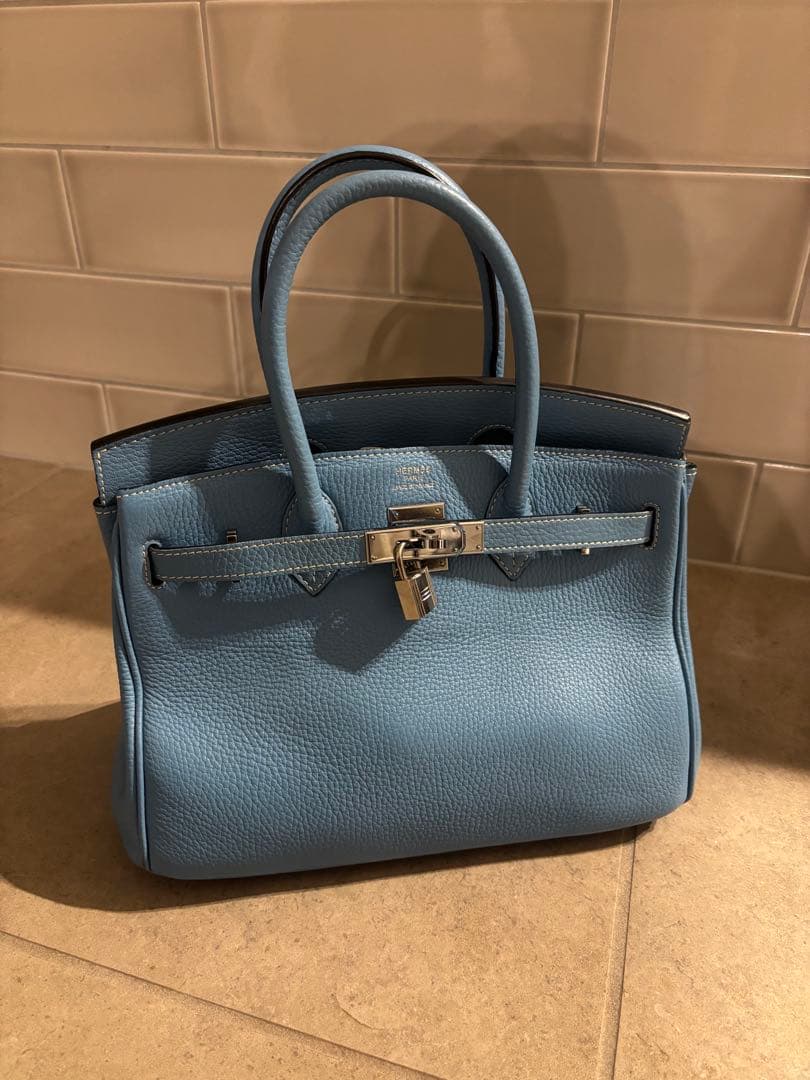 ライトブルー レザー トートバッグ