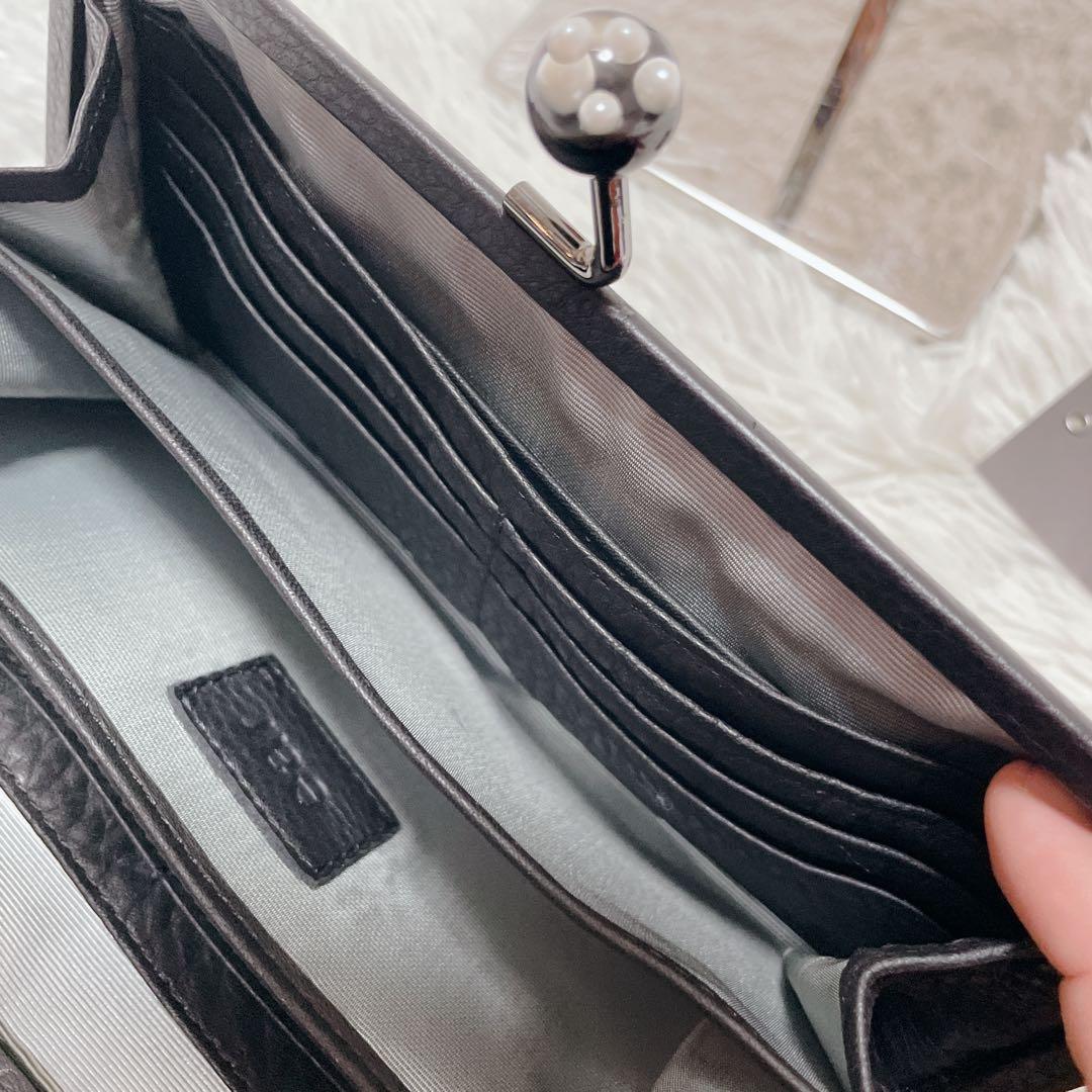 新品　イアパピヨネ　がま口　長財布　シボ革　レディース　ブラック　リアルレザー