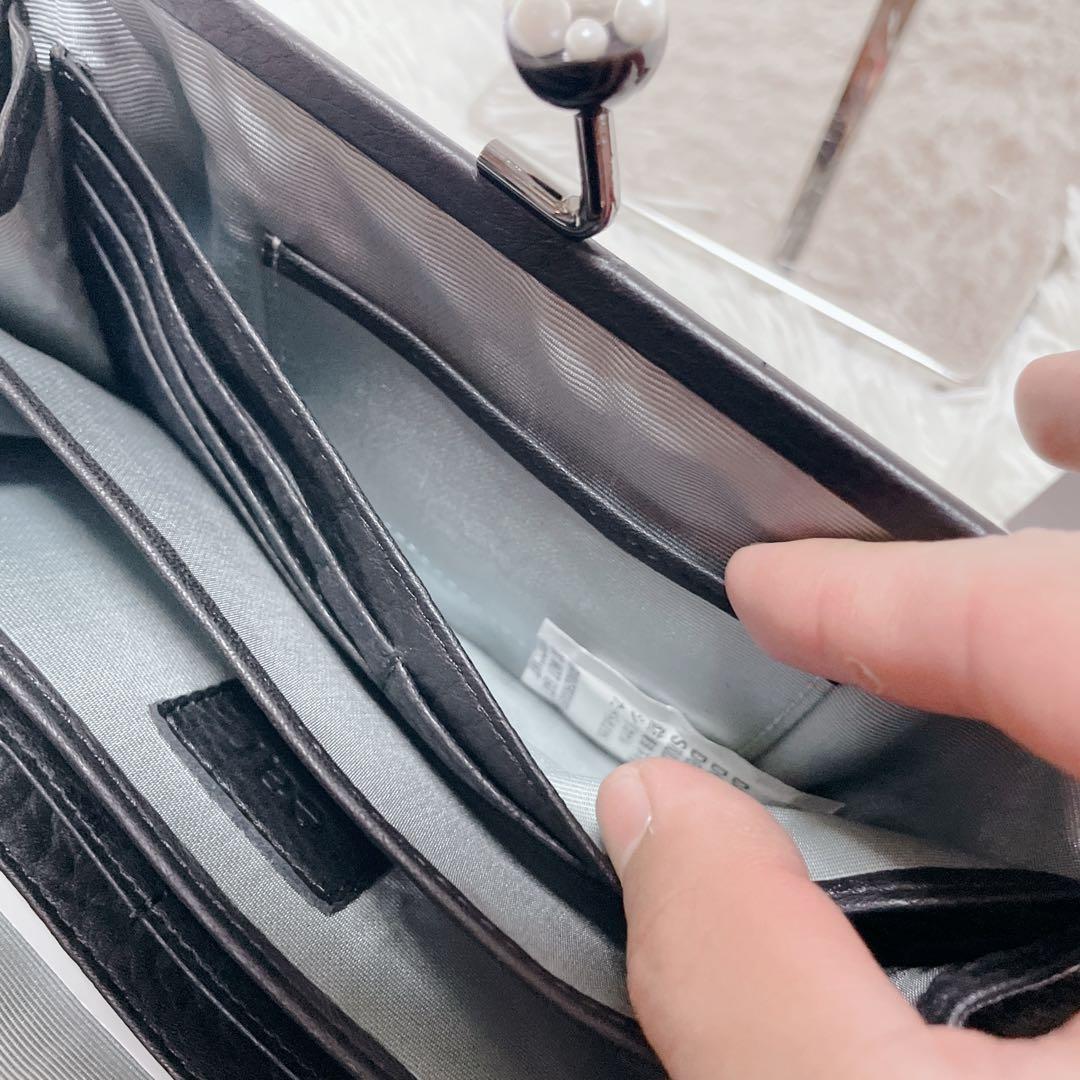 新品　イアパピヨネ　がま口　長財布　シボ革　レディース　ブラック　リアルレザー