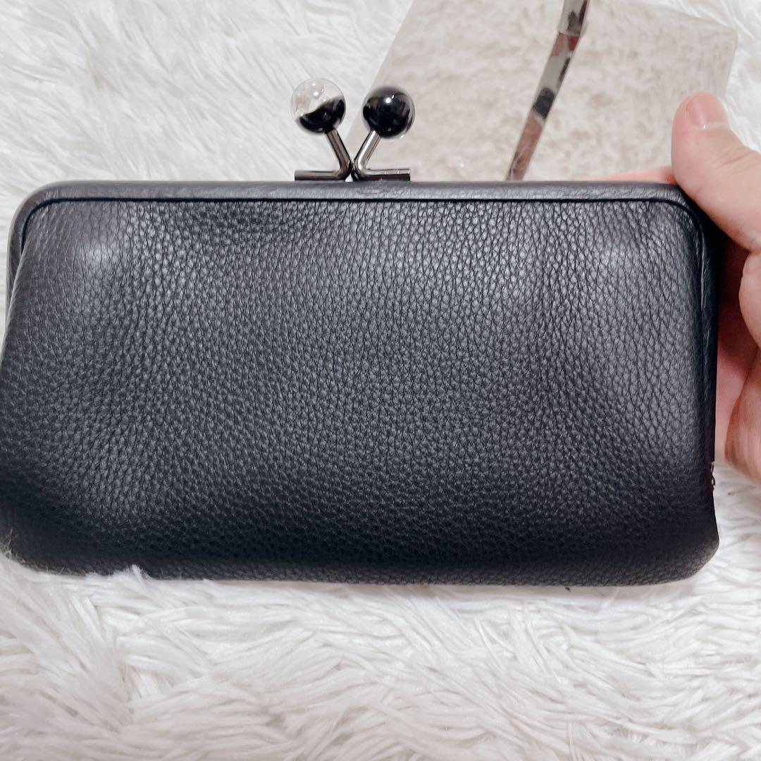 新品　イアパピヨネ　がま口　長財布　シボ革　レディース　ブラック　リアルレザー
