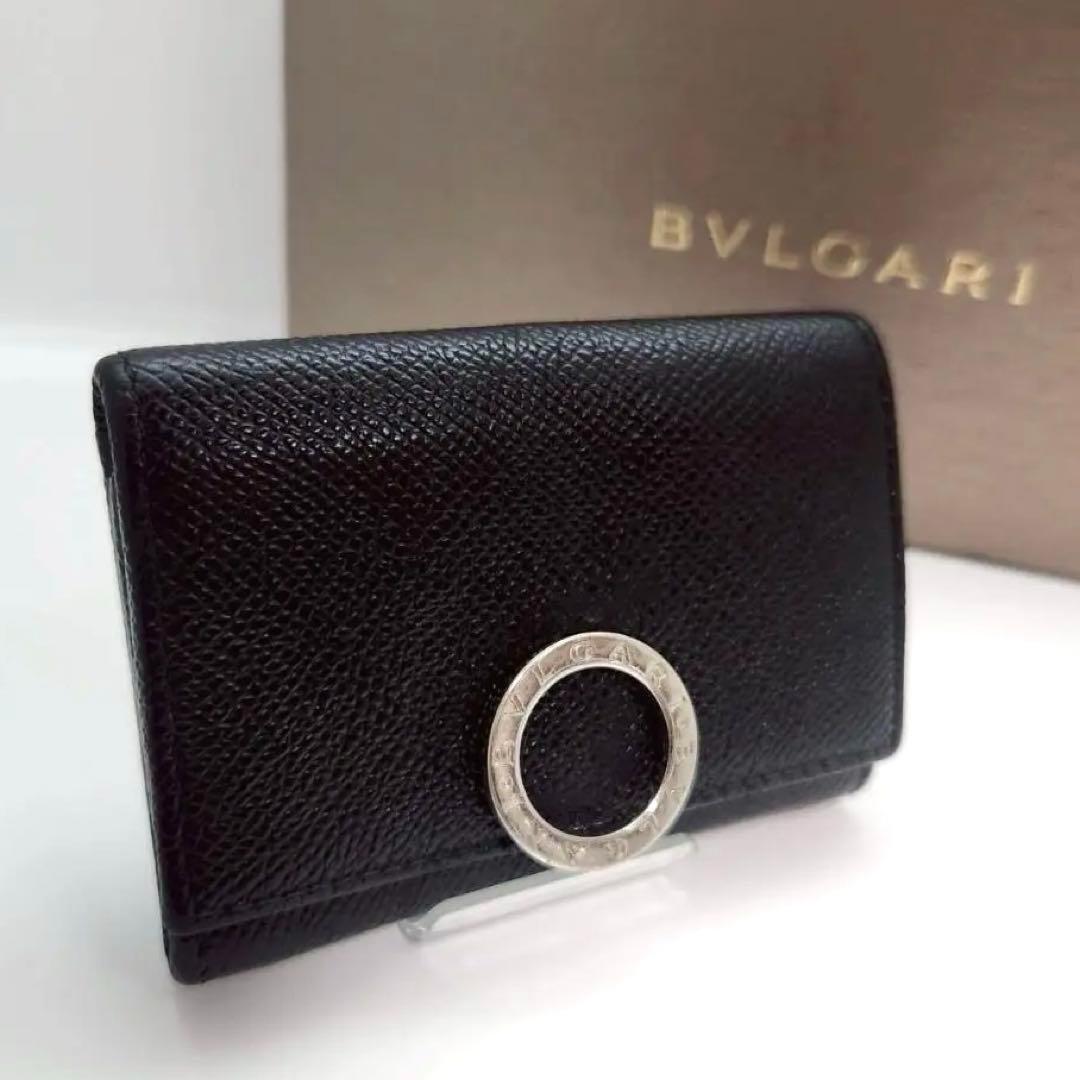 極美品 BVLGARI ブルガリ ロゴクリップ ケース ブラック　レザー