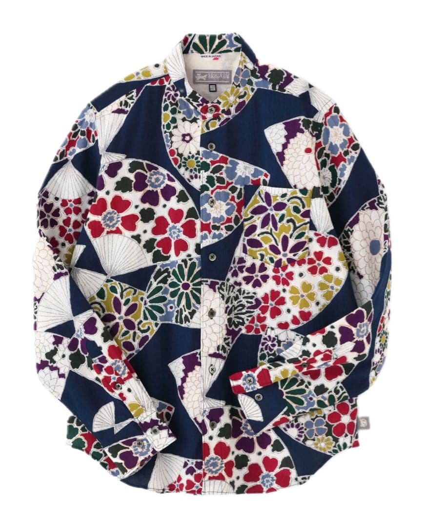 SOU・SOU ソウソウ 高島縮 スタンドカラーシャツ 扇 男女兼用L 新品