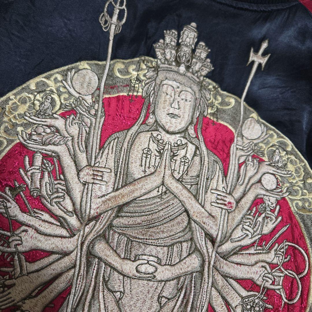 希少 花旅楽団 千手観音 リバーシブル スカジャン 赤/黒 Lサイズ レーヨン