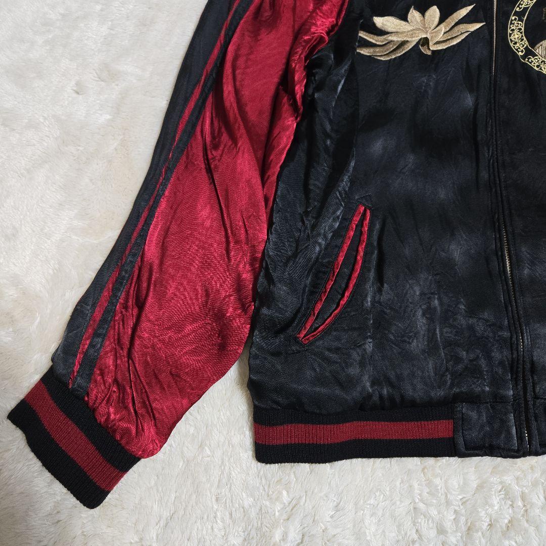 希少 花旅楽団 千手観音 リバーシブル スカジャン 赤/黒 Lサイズ レーヨン