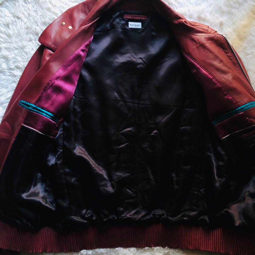 希少色✨美品 ポールスミス ラムレザージャケット 羊革 艶感 ワインレッド M