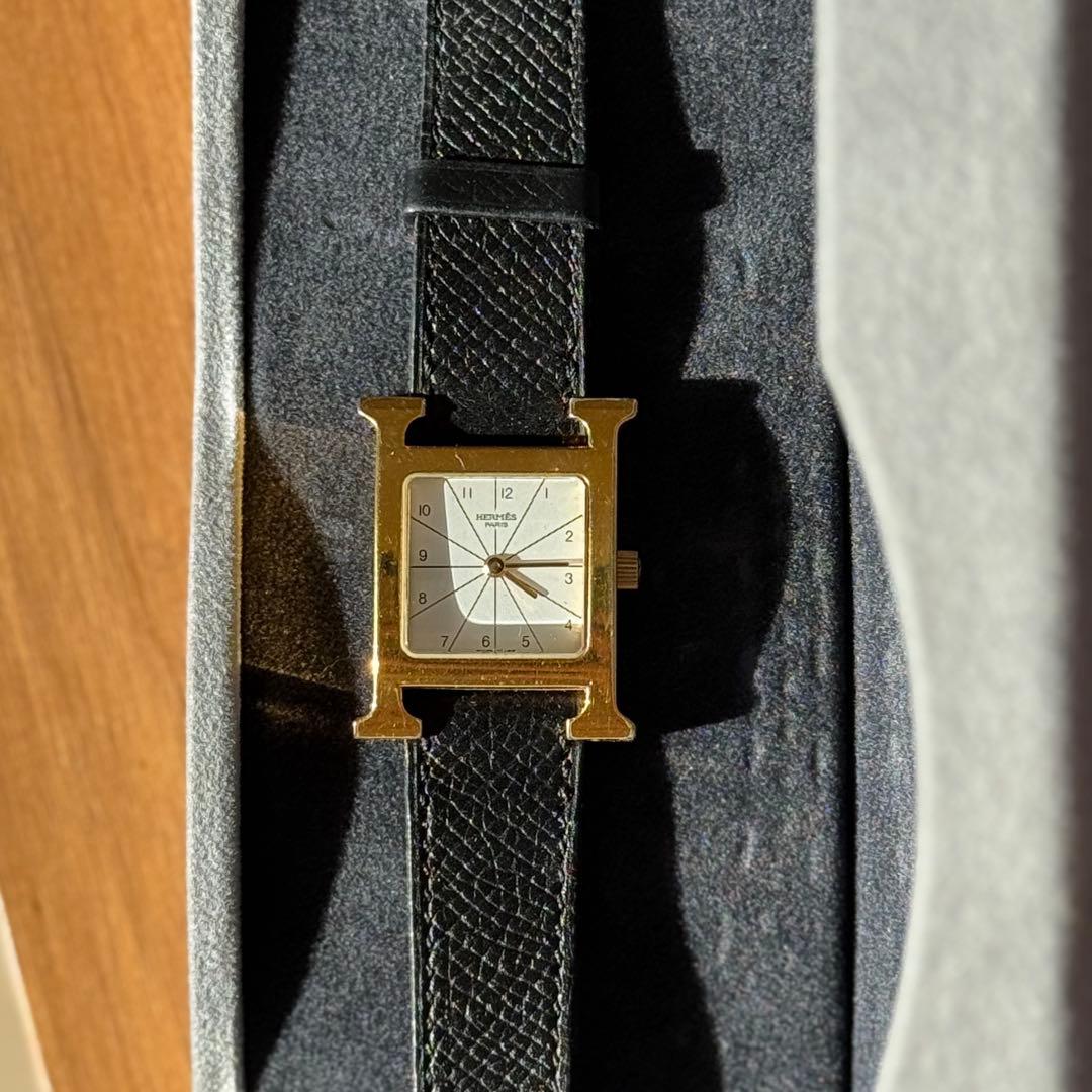 [美品/]HERMES エルメス　Hウォッチ　ゴールド 箱付き
