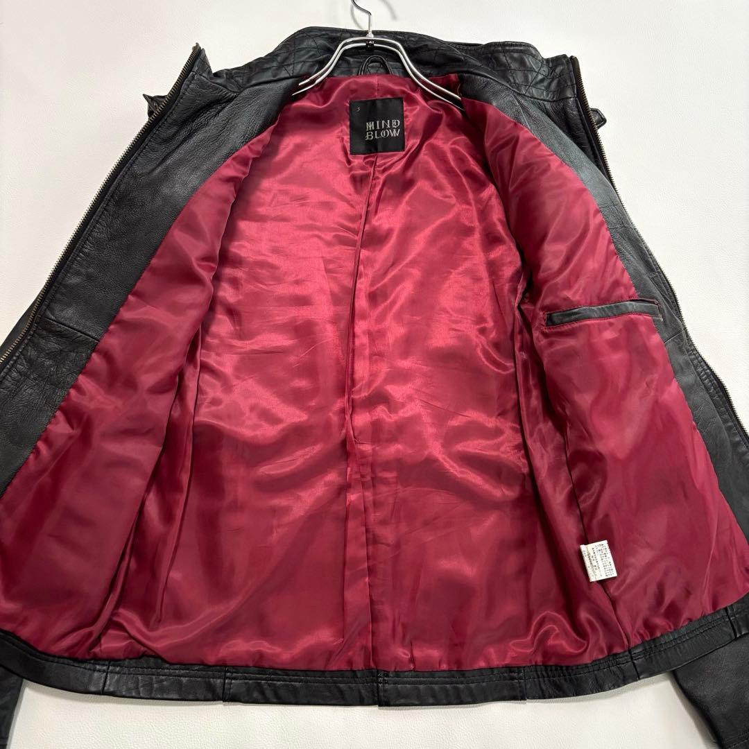 メンズビギ[羊革 キルティング レッド]ライダースジャケット Lサイズ ブラック