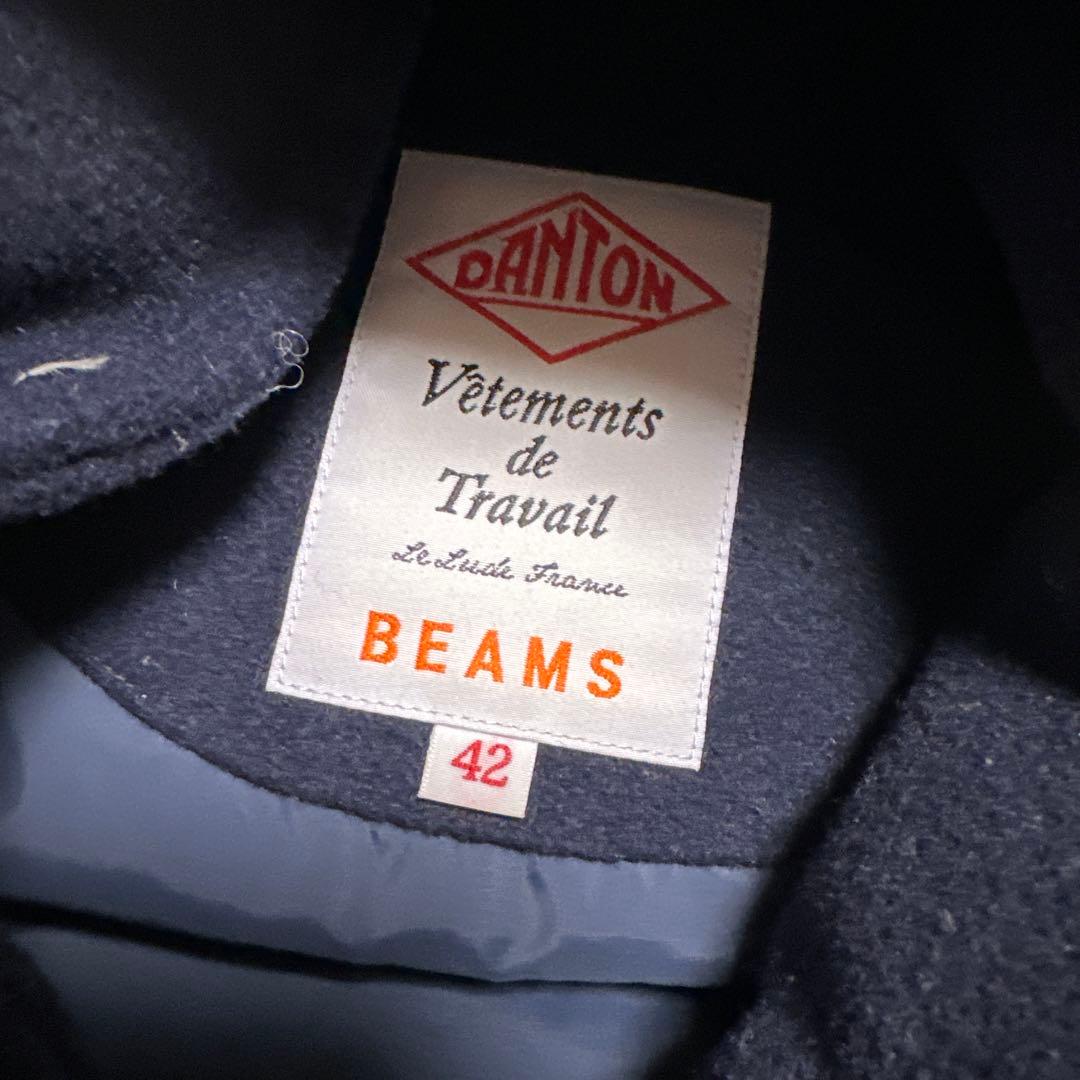 美品　LL ダントン×ビームス ダウンベスト ウールモッサ 胡桃ボタン ネイビー