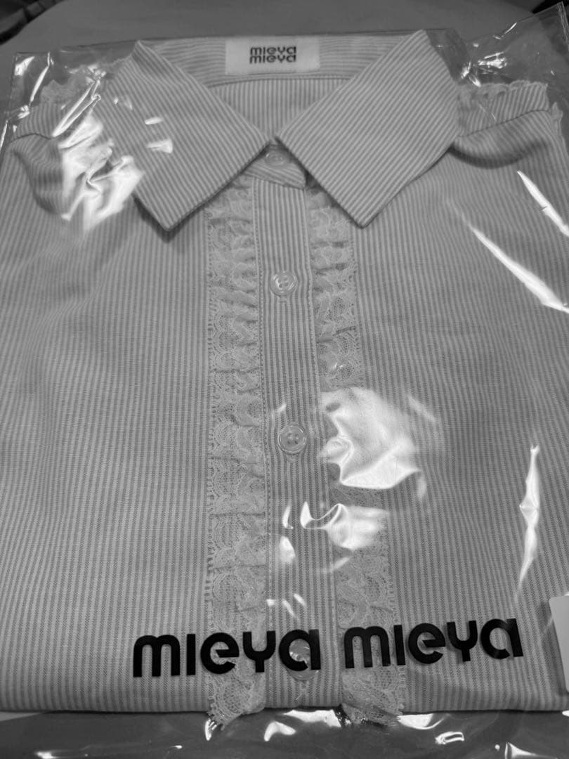 トップス mieya mieya LACETRIMSHIRTBLOUSE stripe