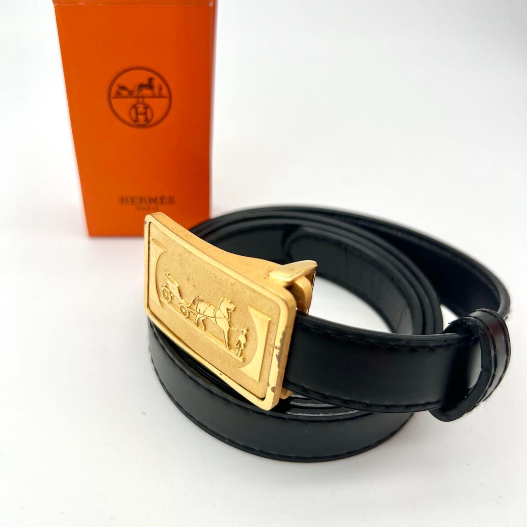 美品✨　新品ベルト　エルメス　馬車ロゴ　ベルト　　ゴールド　ブラック　レザー