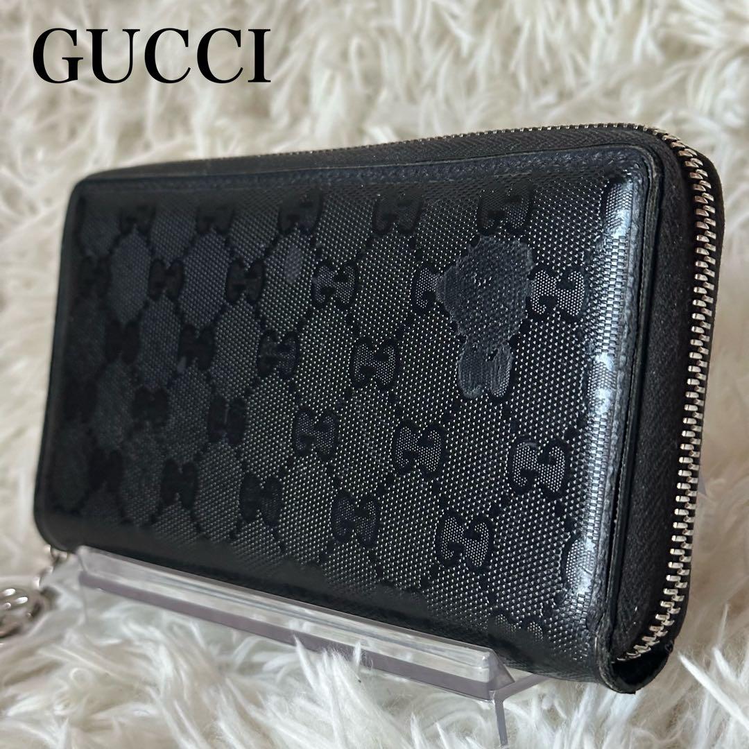 グッチ インプリメ ラウンドジップ GG柄 インターロッキング 長財布 黒