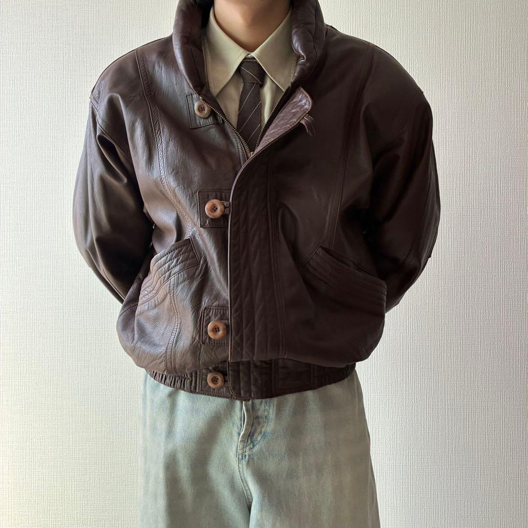 80's ヴィンテージ レザー ボンバージャケット ダークブラウン