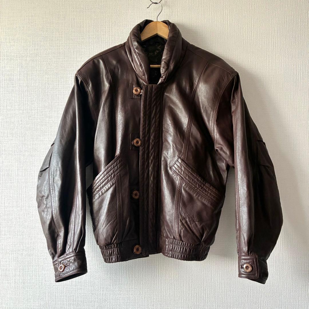 80's ヴィンテージ レザー ボンバージャケット ダークブラウン