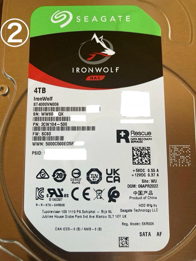 Seagate IronWolf 4TB HDD 4台セット