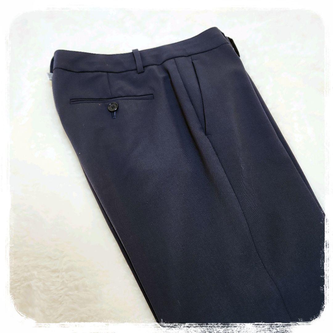 未使用級　極美品　ノーカラー　パンツスーツ　セットアップ　ネイビー