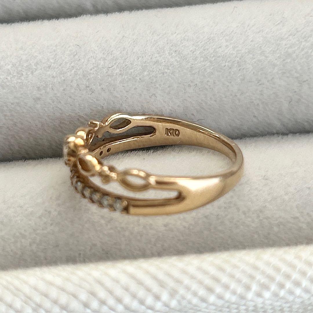 ツツミ K10 イエローゴールド ダイヤモンド ピンキーリング 7～8号 箱付き