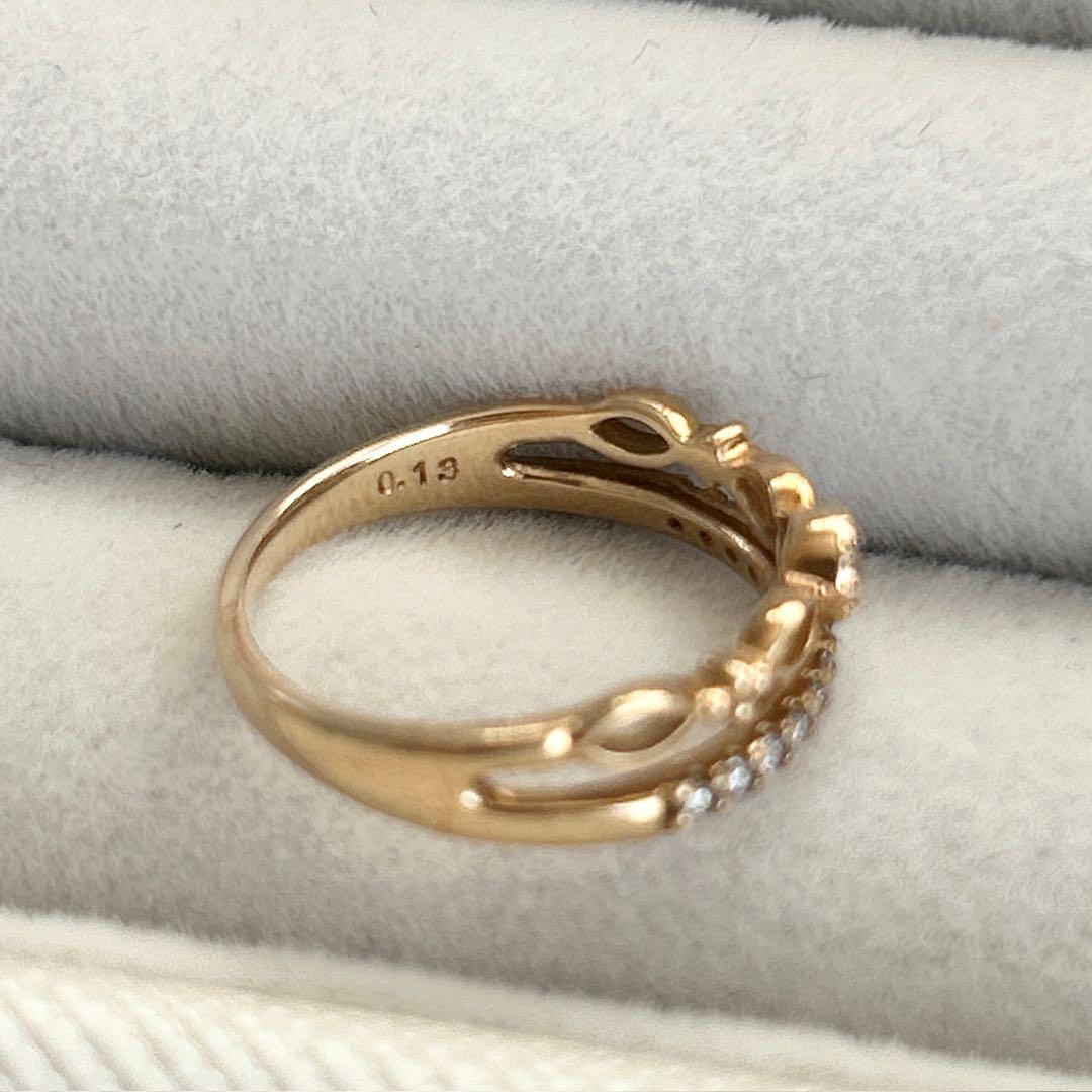 ツツミ K10 イエローゴールド ダイヤモンド ピンキーリング 7～8号 箱付き