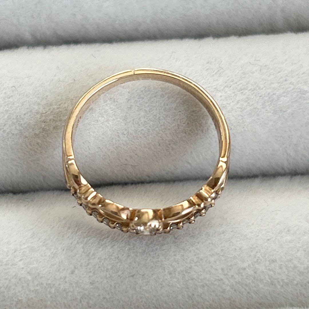 ツツミ K10 イエローゴールド ダイヤモンド ピンキーリング 7～8号 箱付き