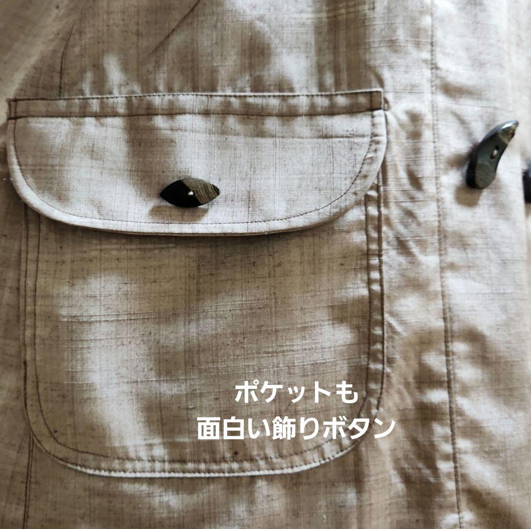 正絹結城紬&無地系紬着物リメイクリバーシブルWフ－ドコ－ト＊結城紬マフラー付き