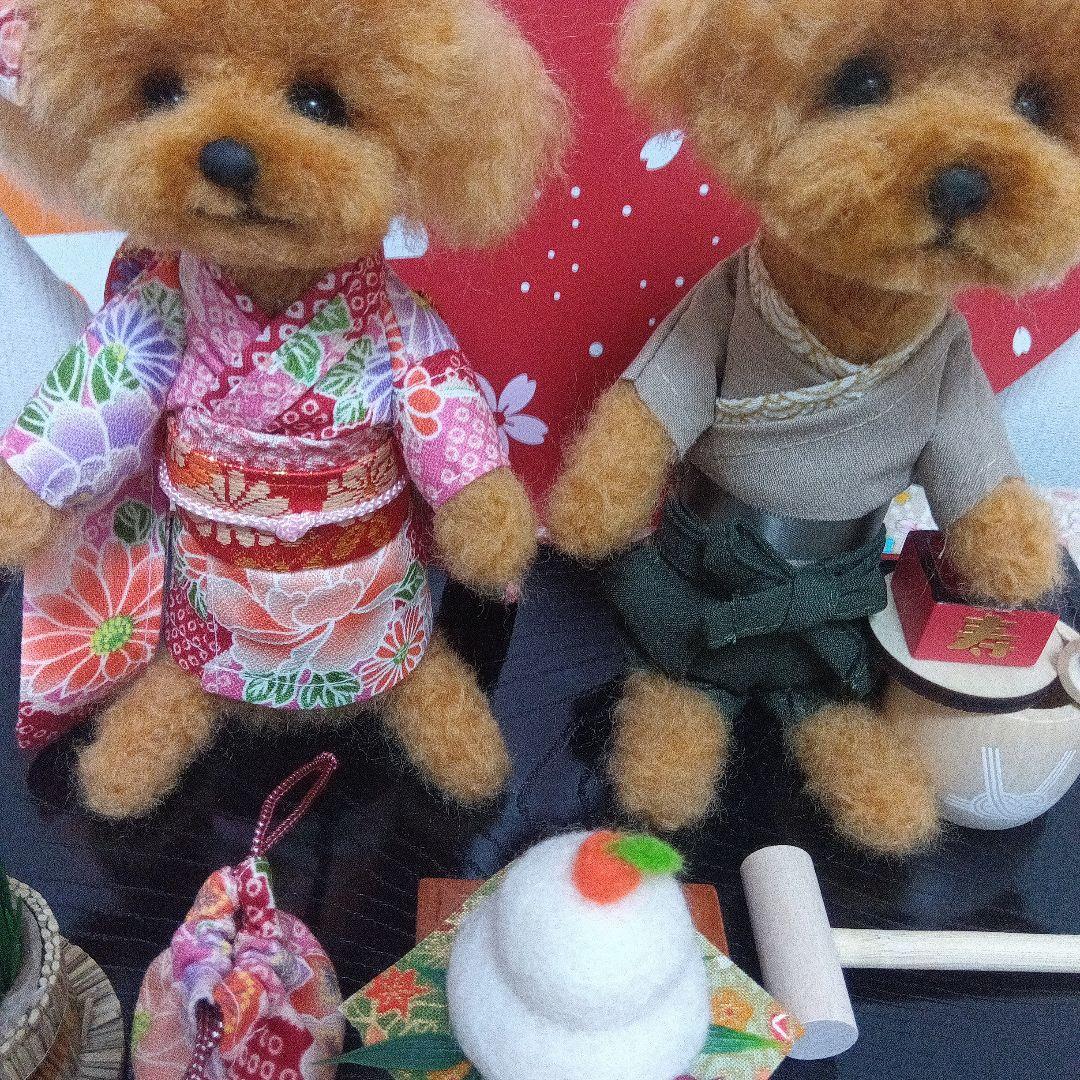 羊毛フェルト　トイプードル　お正月　momonga0401