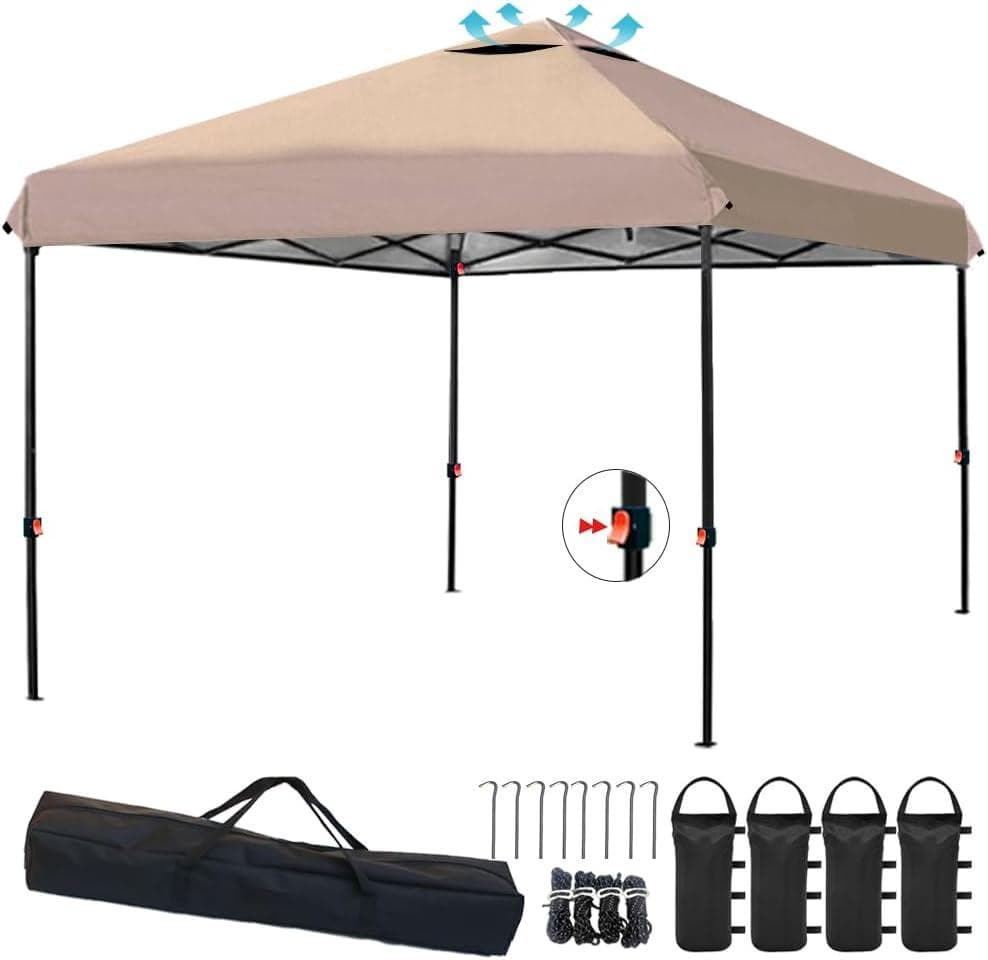 軽量ワンタッチタープテント 3m×3m 収納バッグ付き 3段階調節 グレージュ