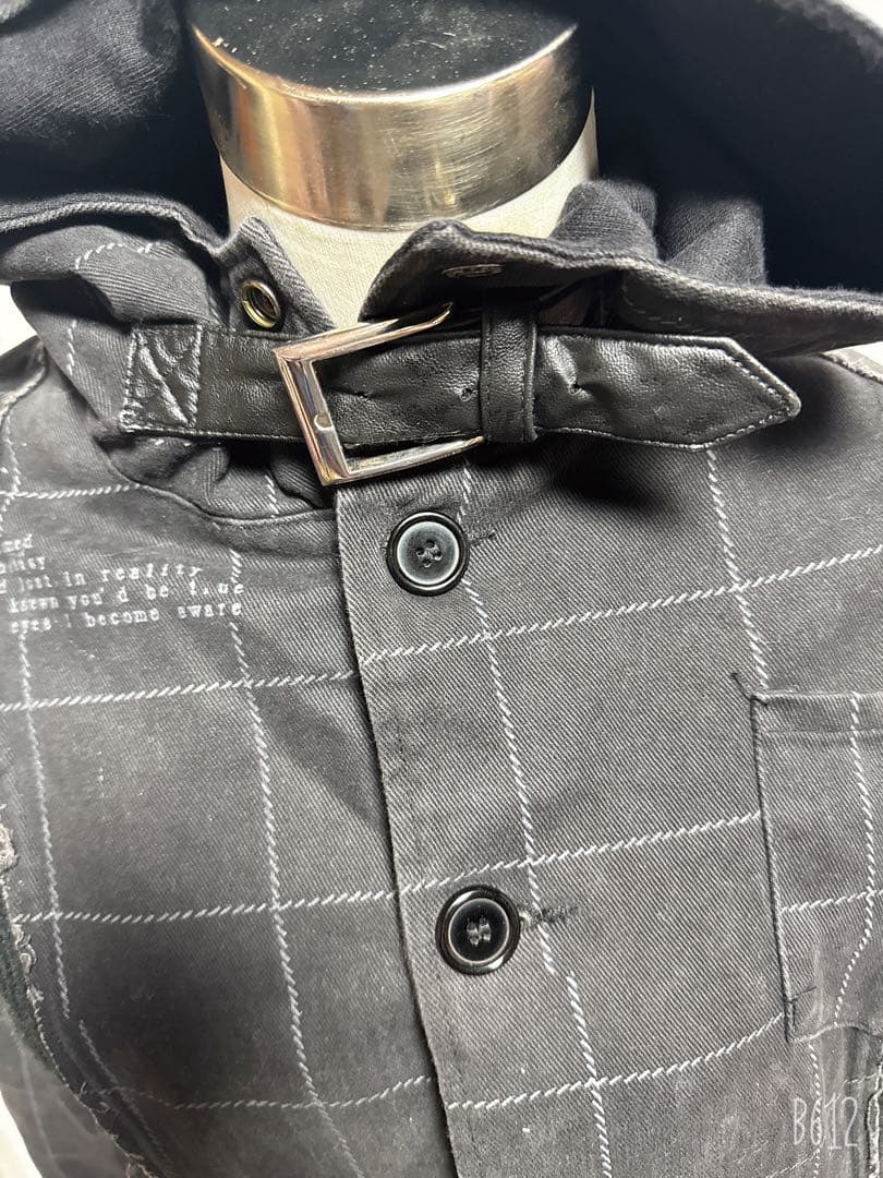 h.naoto黒 チェック柄 ジャケット フード付き