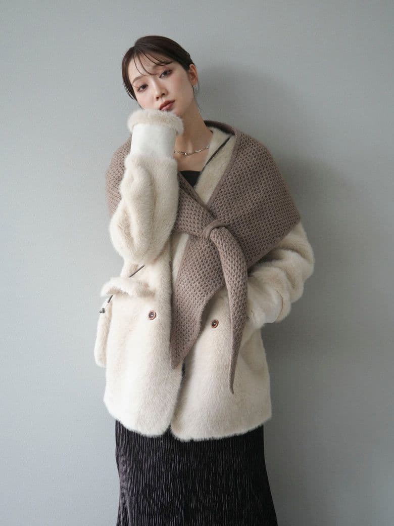 【ラスト】Lumier リュミエ同型 バック付きエコファーコート アイボリー