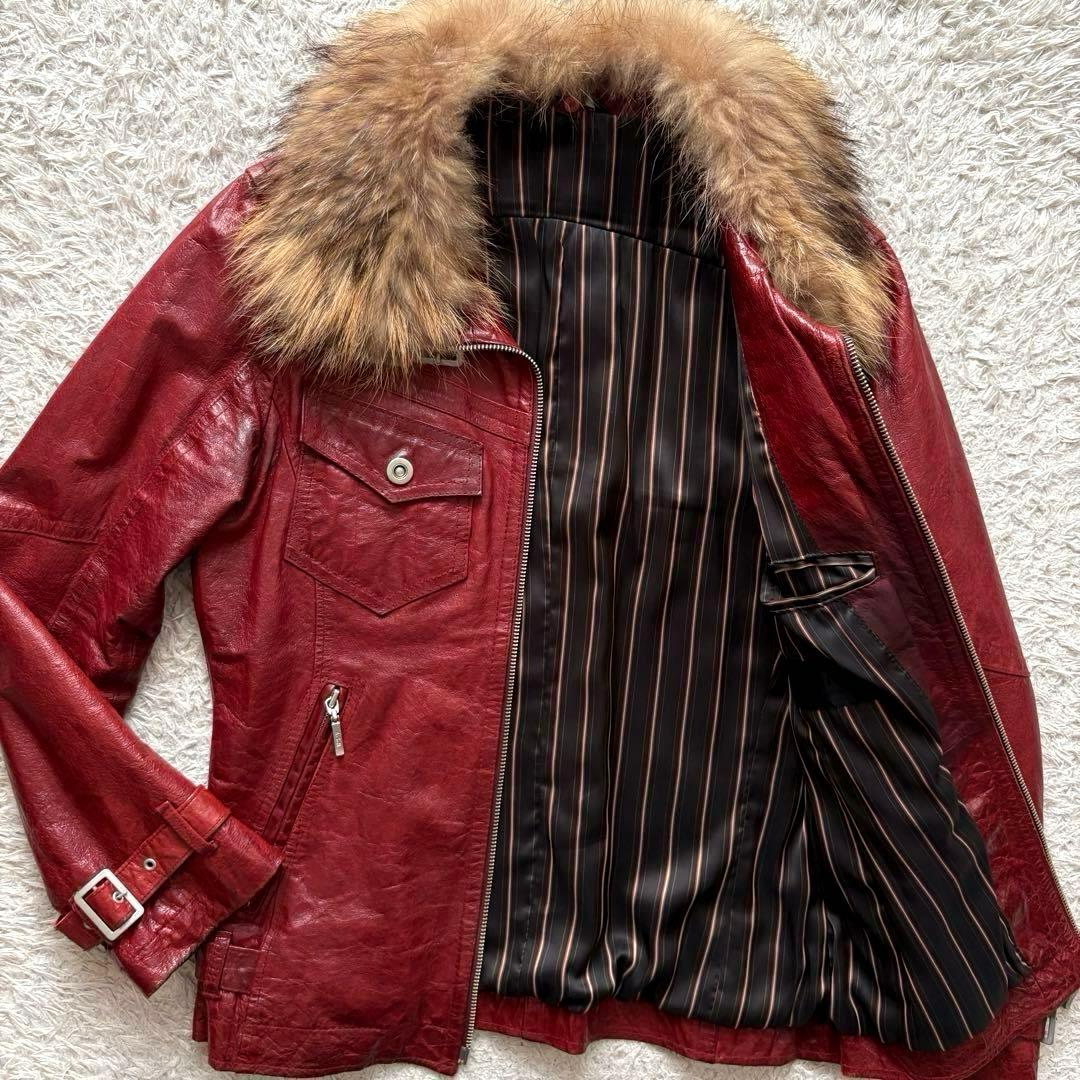 ★本革 Lサイズ★ A.S.M ライダース ダブルジップ ラクーンファー