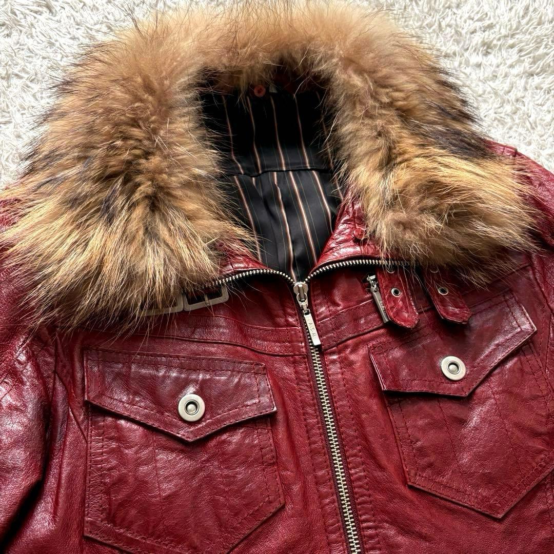 ★本革 Lサイズ★ A.S.M ライダース ダブルジップ ラクーンファー