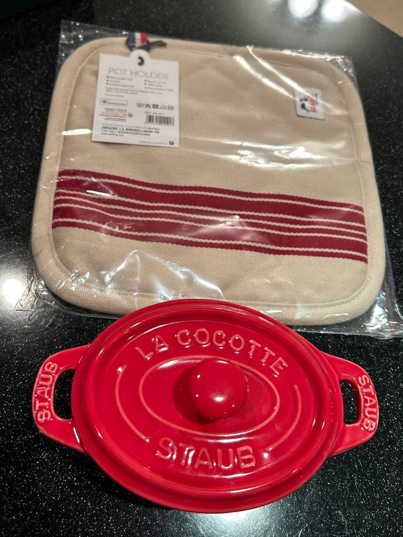 ◆新品未使用◆STAUB オーバルホットプレート グレー＊ミトン・ココット付き＊