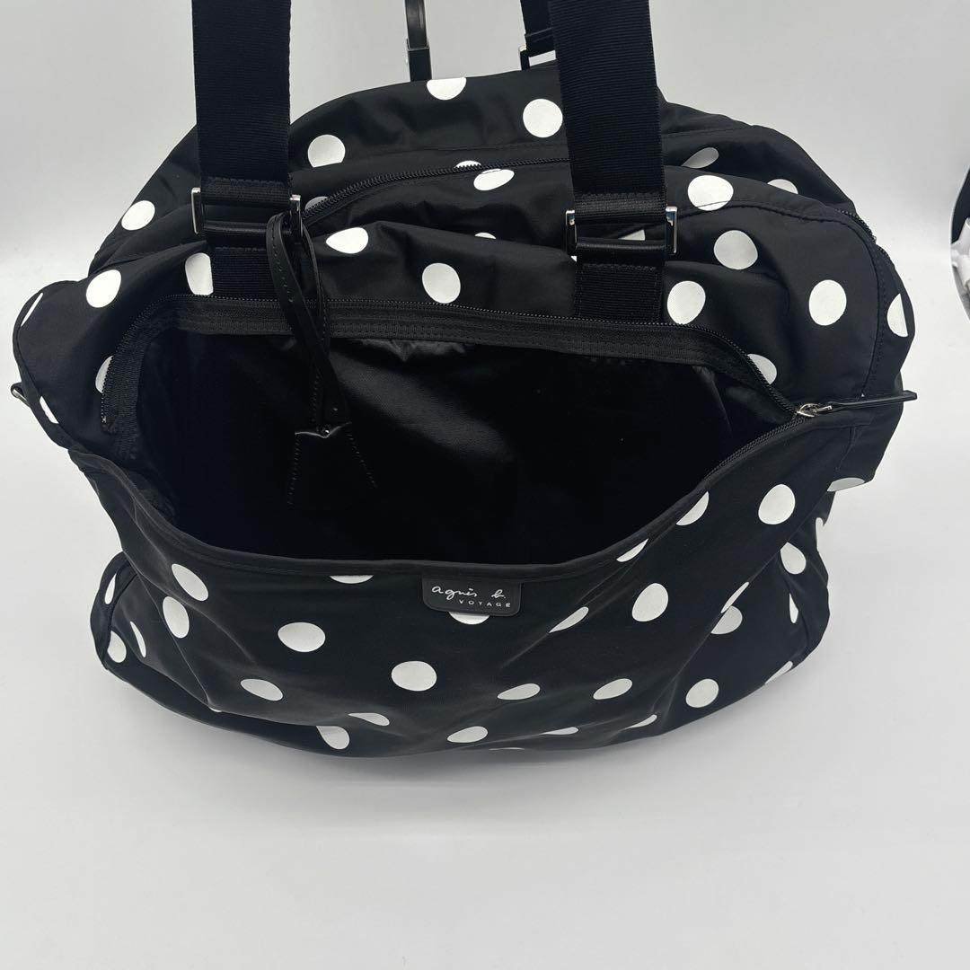 未使用級♡アニエスベー ドット柄 ボストンバッグ 南京錠 ポーチ付き 大容量