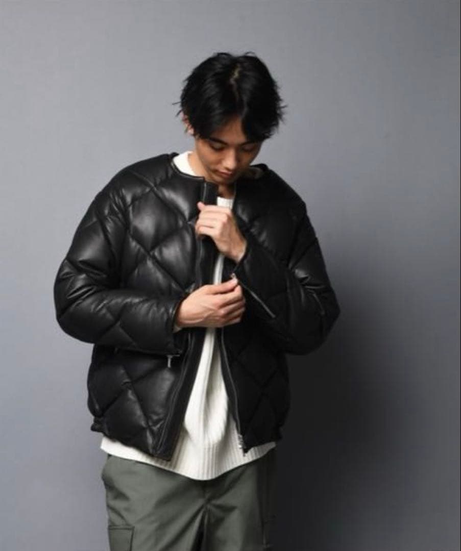 レアな名作⭐️ジャックローズ⭐️ ラムレザー ノーカラーキルト ダウンジャケット