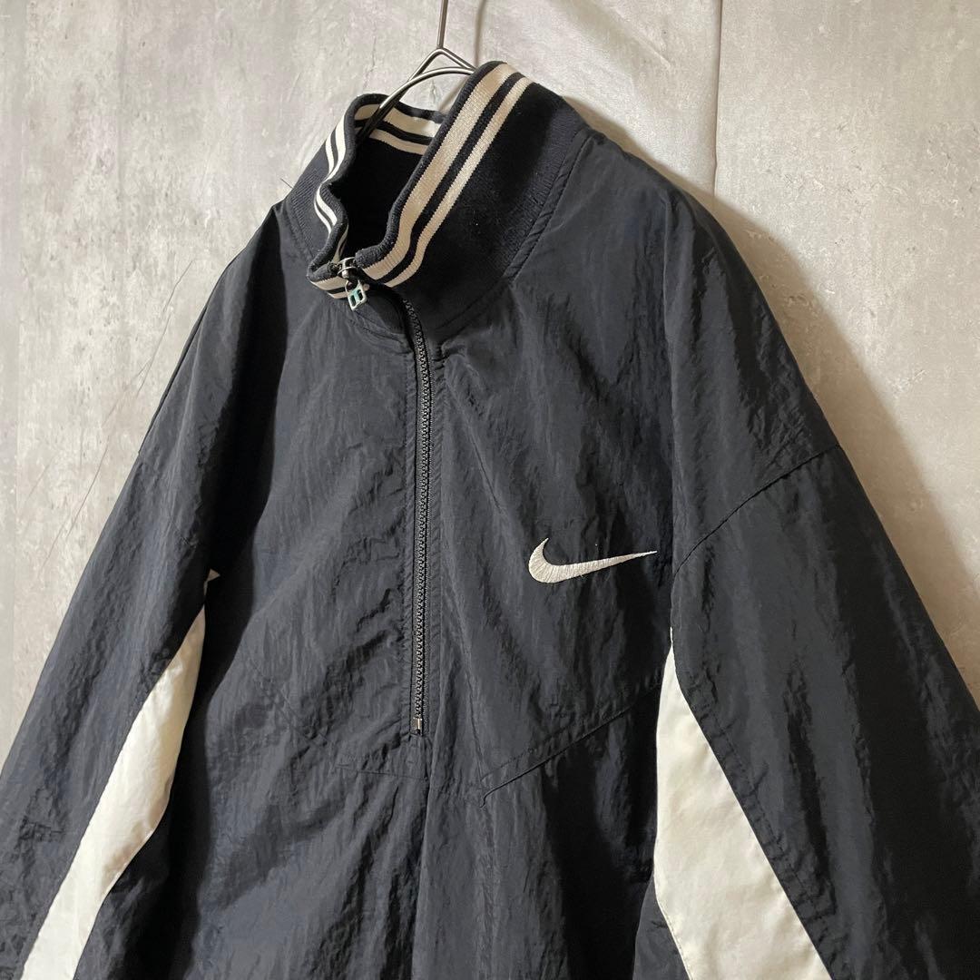 NIKEナイキナイロントラックジャケットハーフジップ黒ブラック刺繍ロゴ希少90s