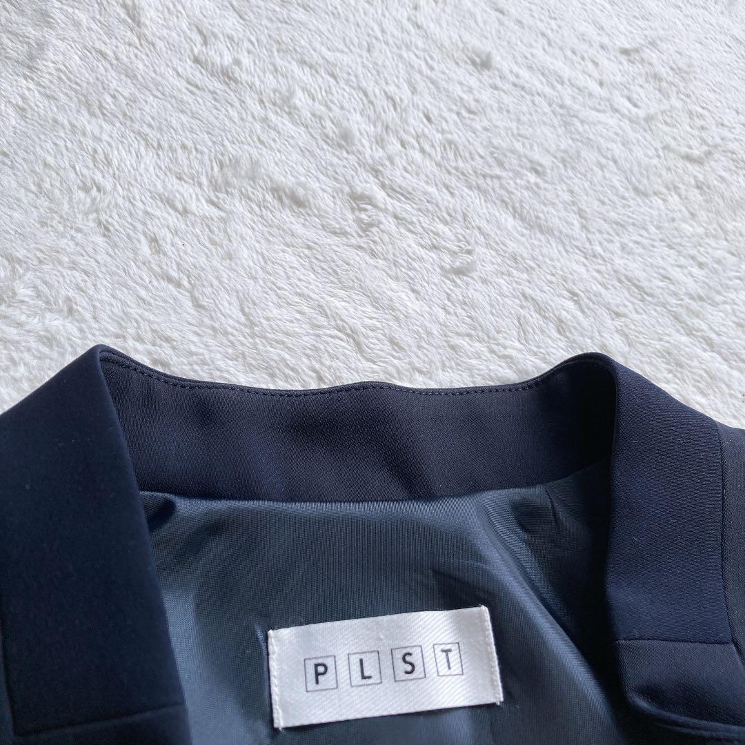 美品 PLST パンツスーツセットアップ 洗える ストレッチ 濃紺色 M