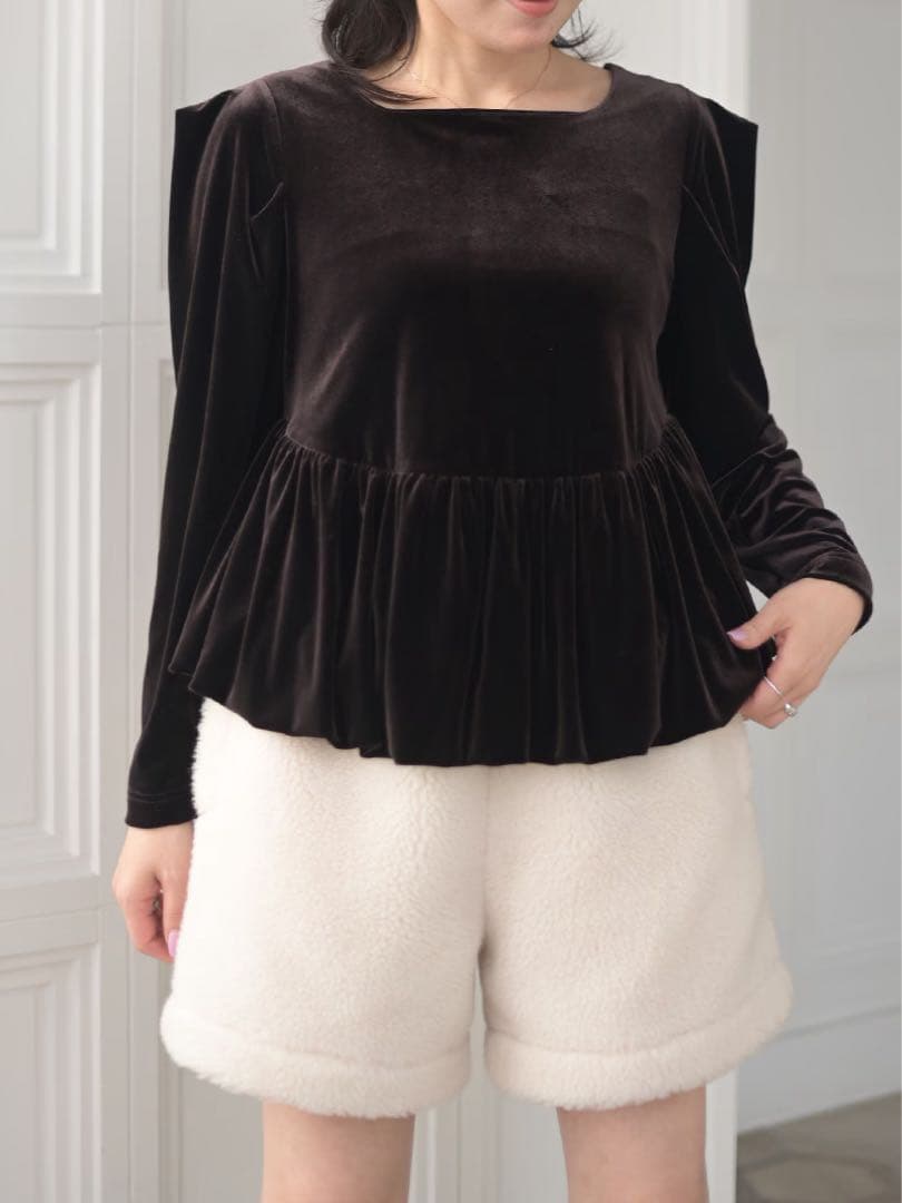 トレフルプラスワン TREFLE+1 ベロアペプラムトップス ブラウン