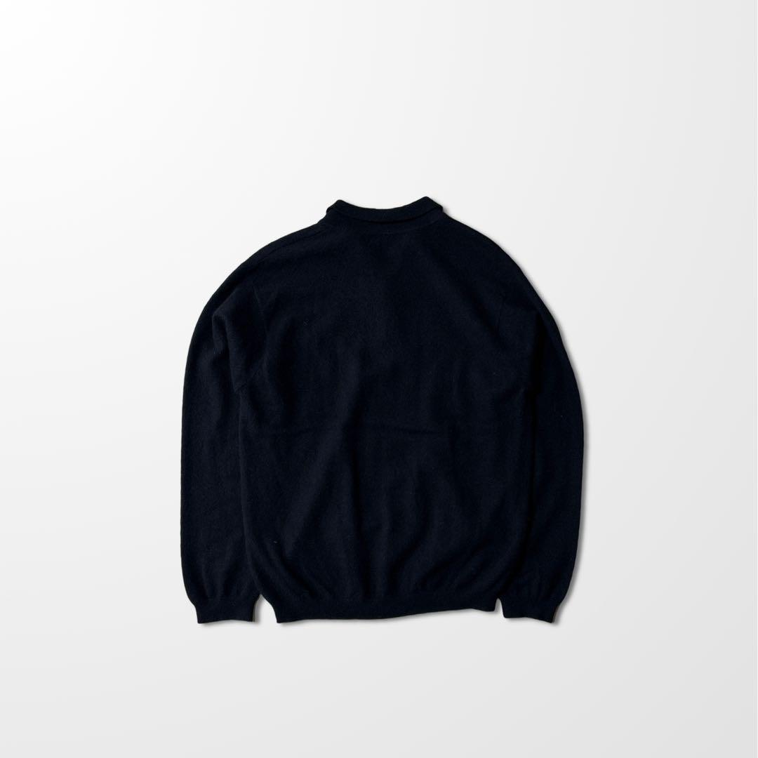 カシミヤ100% ニットポロ 黒　L ブラック　カラー　襟　古着　2ply