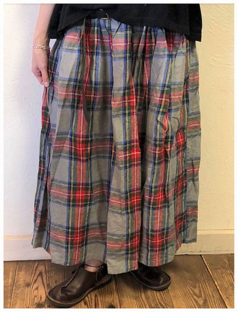 ICHI Antiquites リネンタータンチェックギャザースカート