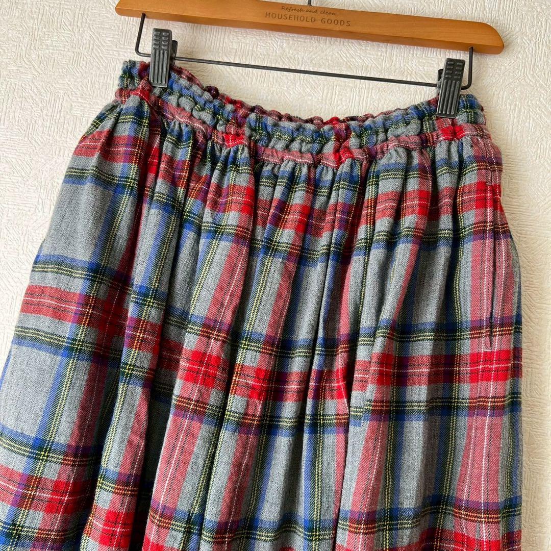 ICHI Antiquites リネンタータンチェックギャザースカート