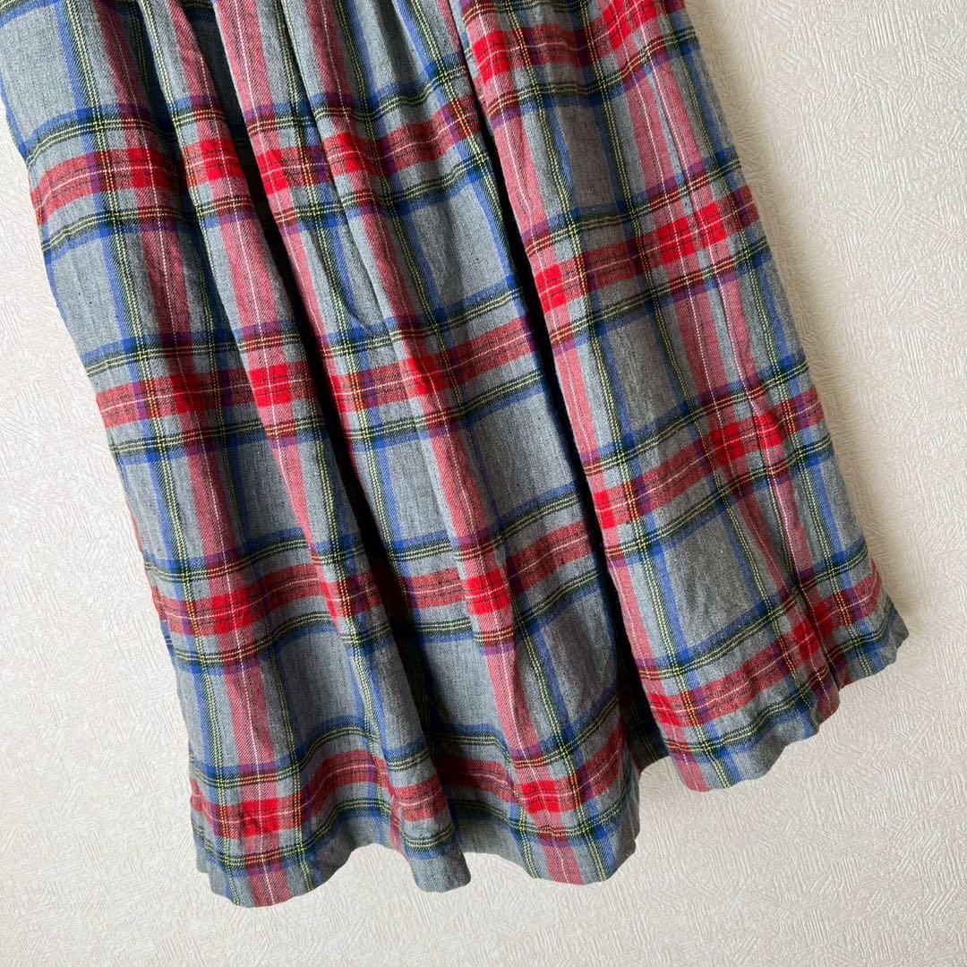 ICHI Antiquites リネンタータンチェックギャザースカート