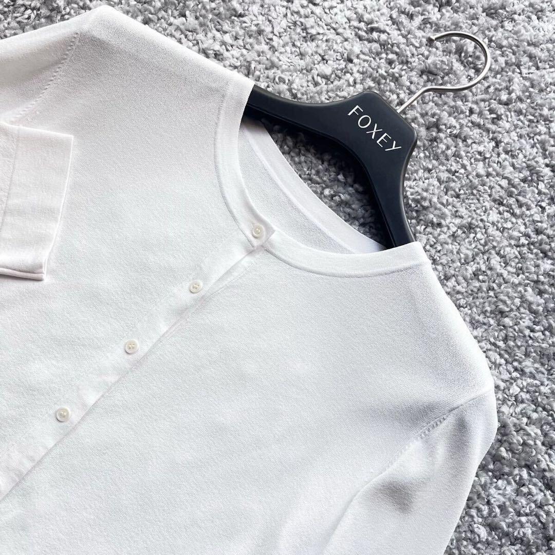 FOXEY NY 38 ホワイト アッパースタンダードカーディガン
