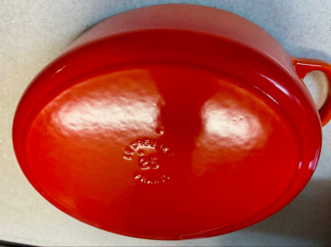 【美品】ル・クルーゼ ココット・オーバル 25cm オレンジ（フレイム）