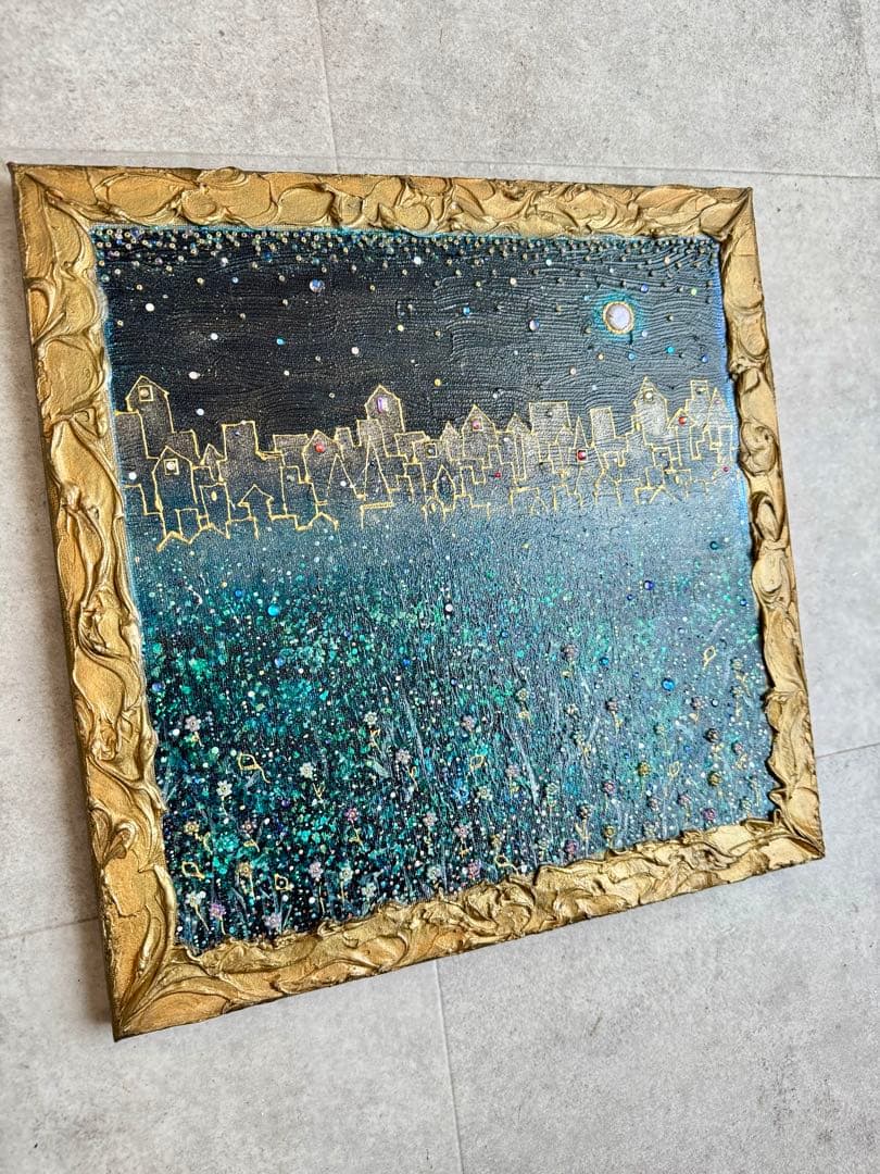 アクリル画テクスチャーアートno.839抽象画キャンバスアートパネル夜景