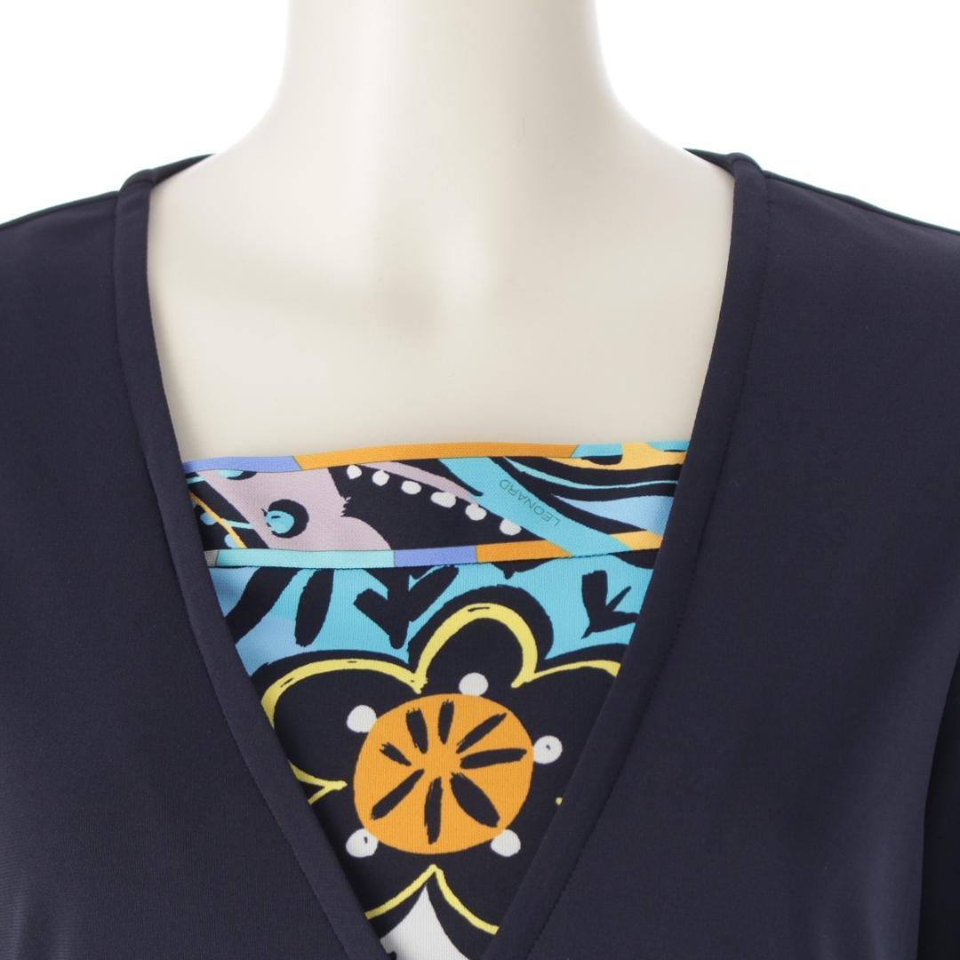 美品✨ レオナール ワンピース ポリエステル ネイビー S～Ｍ相当 1334