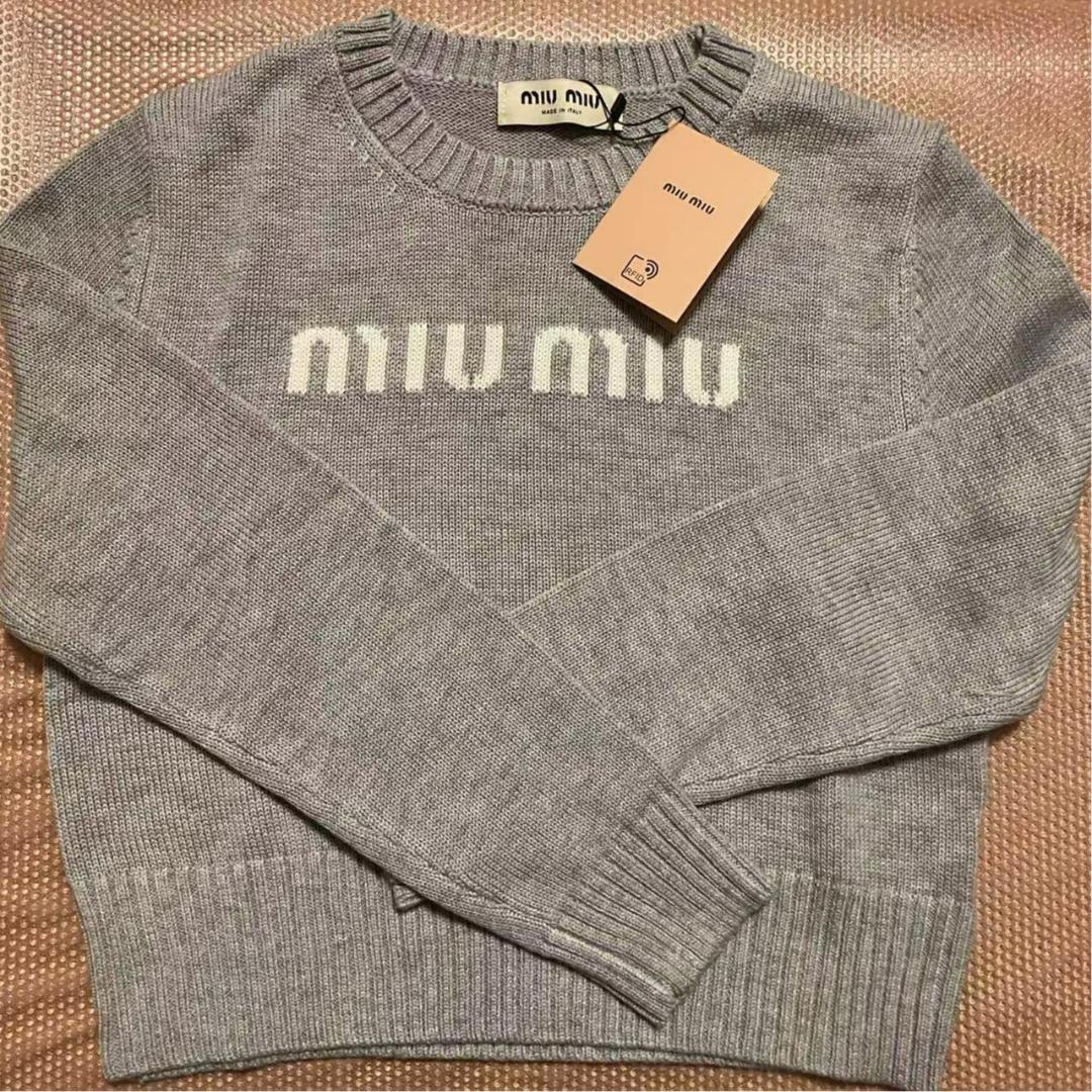 ロゴ ニット　グレー　M